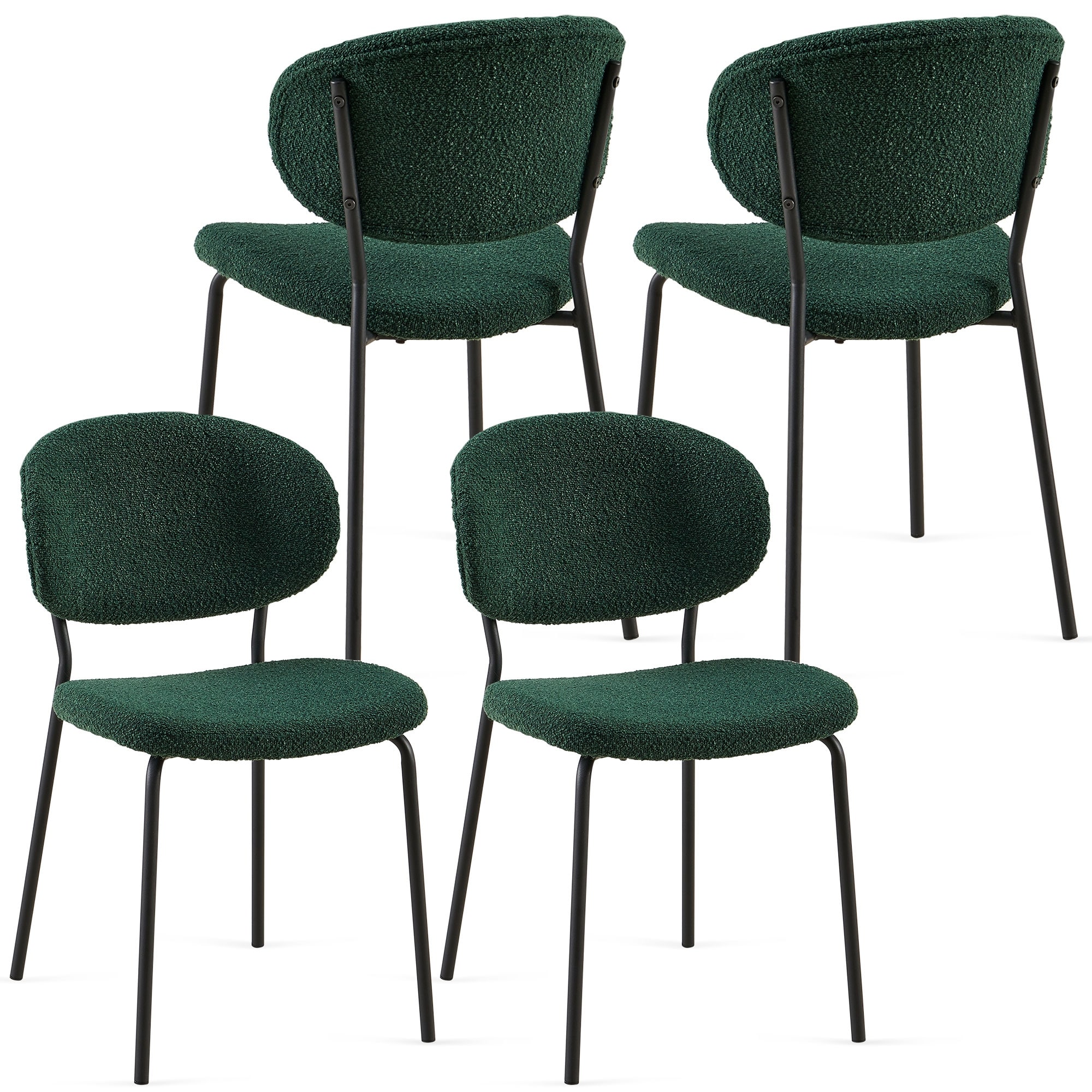 Dark Green Boucle Fabric Dining Chairs Set of 4