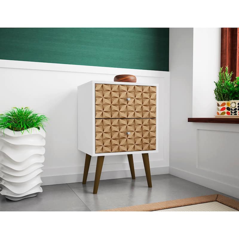 Modern Nightstand with 2 Drawers and Splayed Wood Legs Storage Cabinet