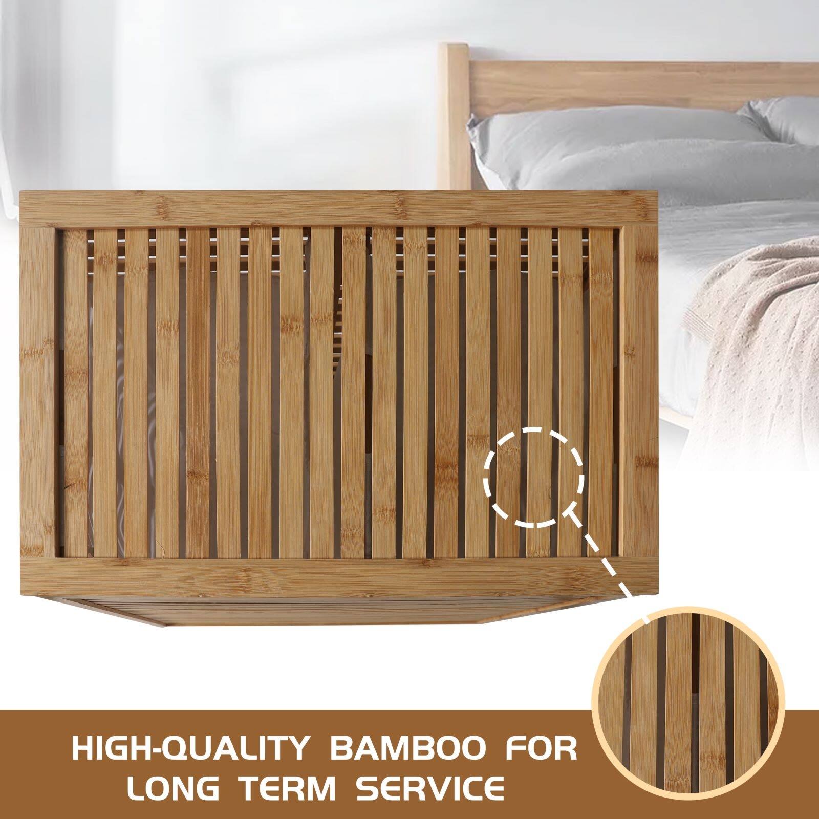 VEIKOUS Bamboo Divided Hamper Laundry Basket with Lid and Removable ...
