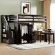 preview thumbnail 94 of 110, Twin/Full Size Loft Bed with Storage Staircase, Wardrobe and Desk, Solid Wood Loft Bedframe with 2 Storage Drawers and Shelves Espresso - Full