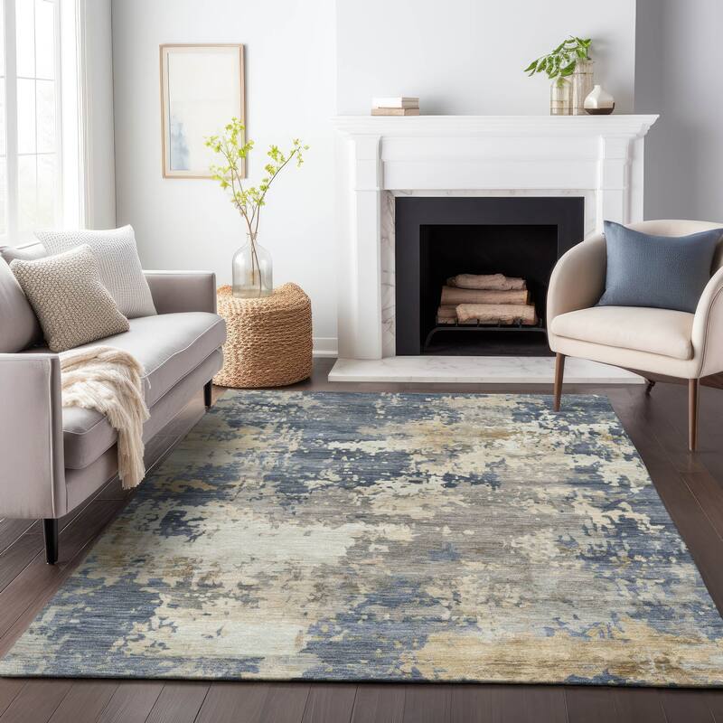 Machine Washable Indoor/Outdoor Contemporary Blend Chantille Rug