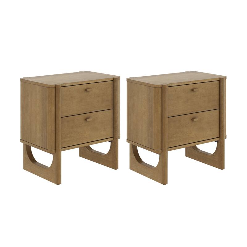 Solace Mid Century Modern 2-Drawer Nightstand with Solid Wood Frame and Rounded Details