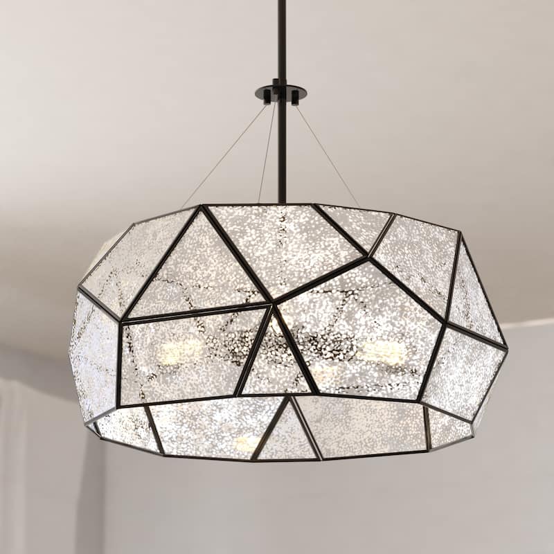 Euclid Mercury Glass/ Brass Mid-Century Modern Pendant Light - Black - 20-in W x 21-in H x 20-in D
