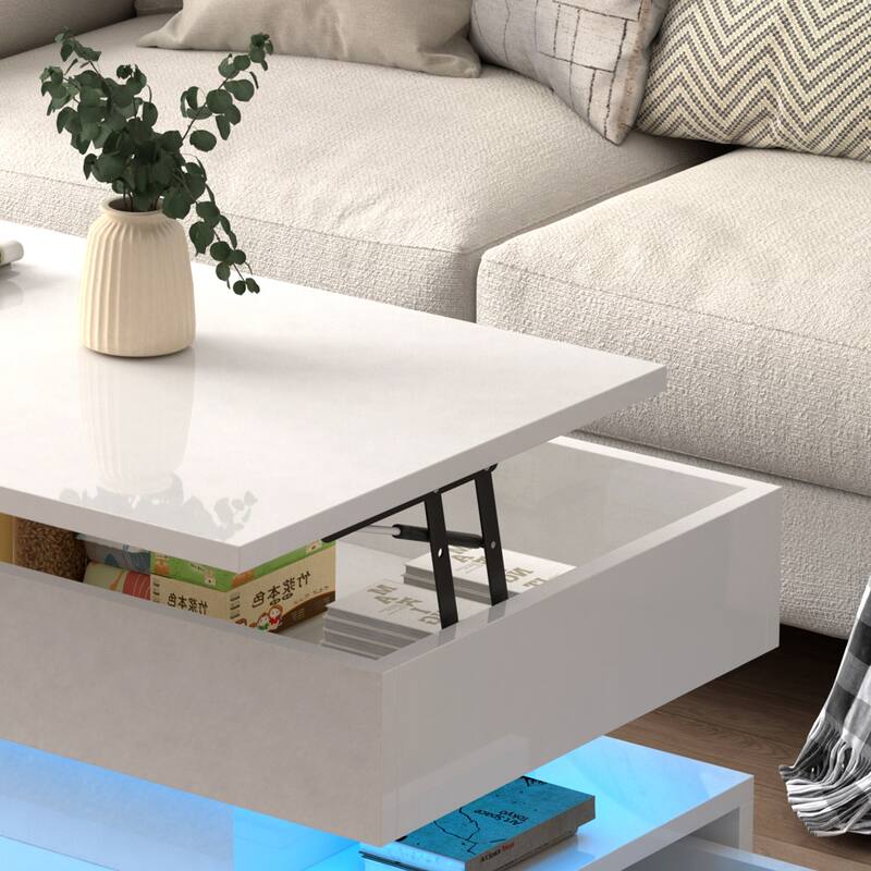 Three-Tier Foldable Coffee Table With Drawers