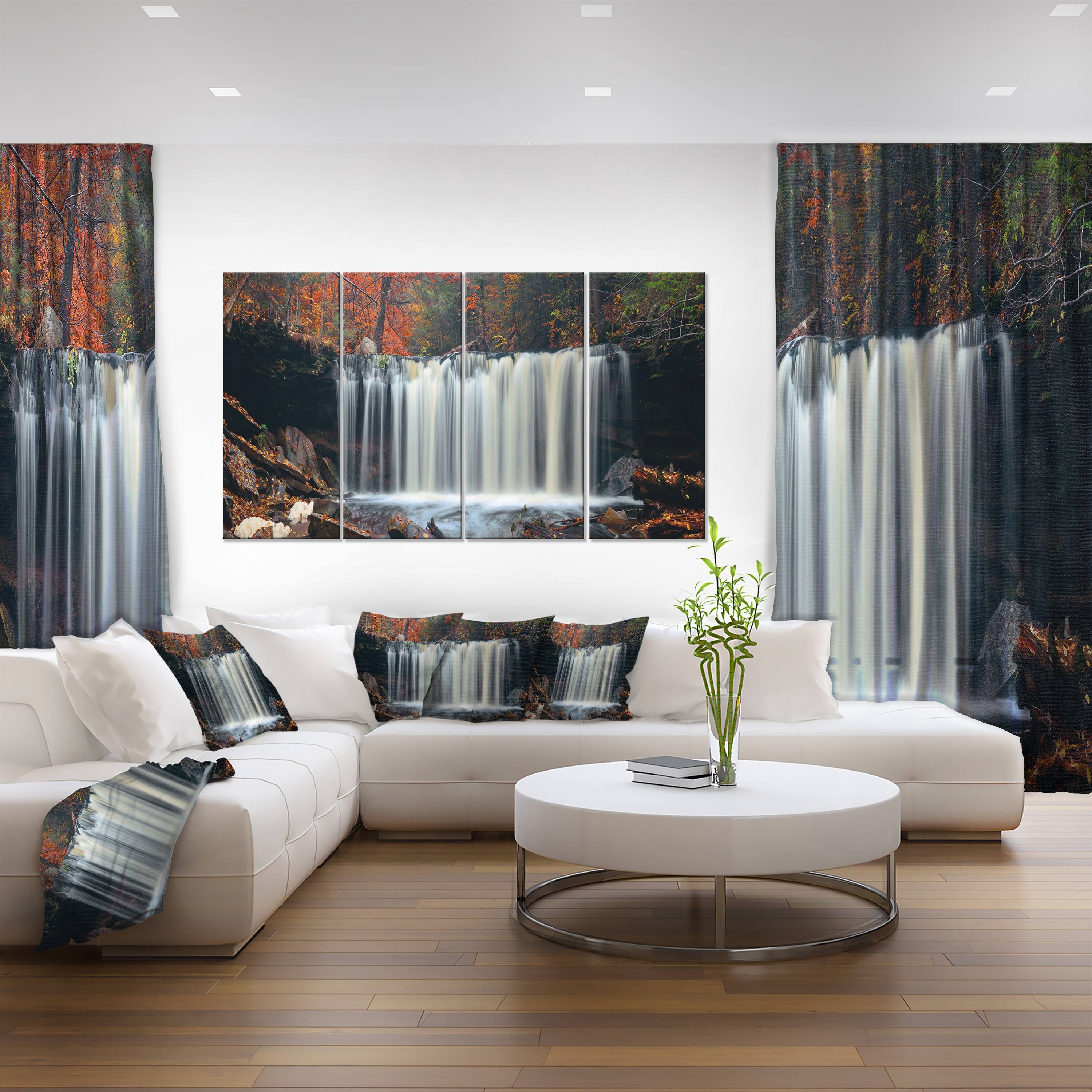 Waterfall with Colorful Foliage Modern Landscape Wall Art Canvas