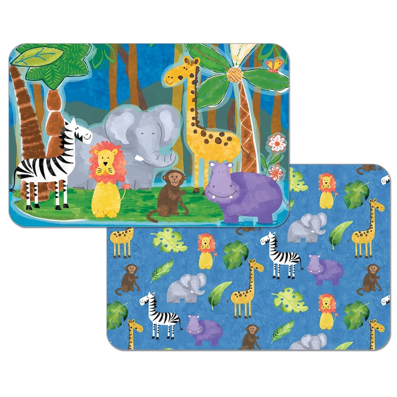 Reversible Wipe-clean Counterart Placemats Set of 4 - Kids Jungle Friends