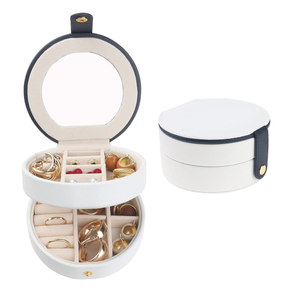 2 Layer Jewelry Box for Women Girls Birthday Gifts, PU Leather Jewelry Organizer Case Storage Holder - 11x11x5.8cm