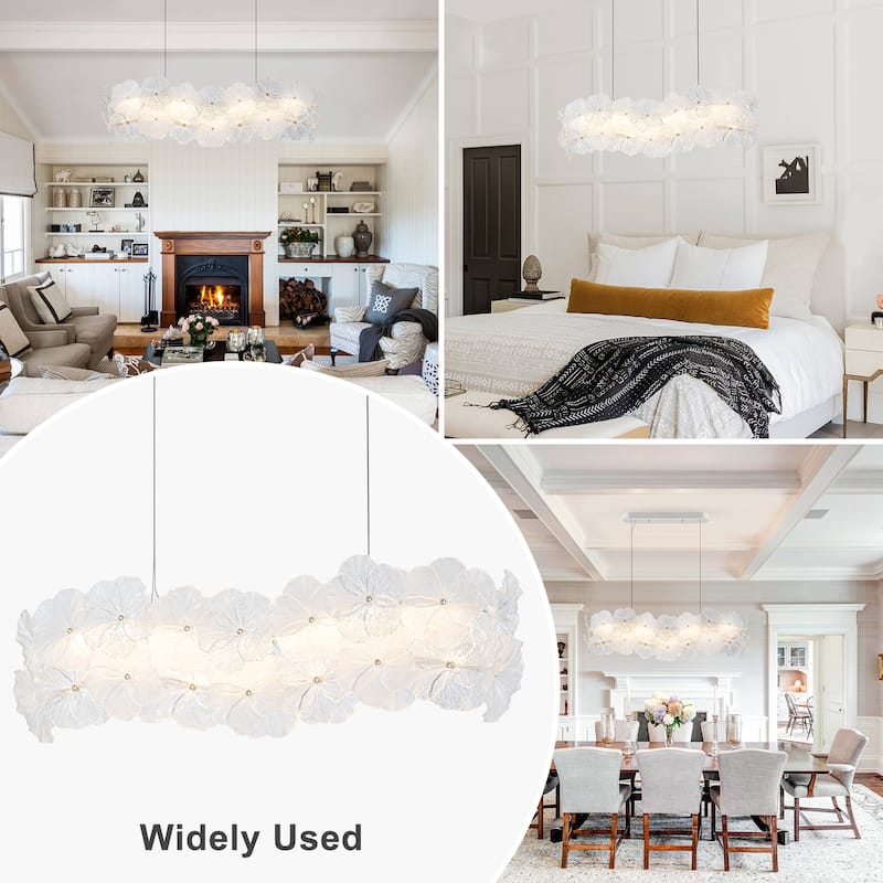 Linear LED Chandelier with Clear & Frosted Glass Petals Dimmable