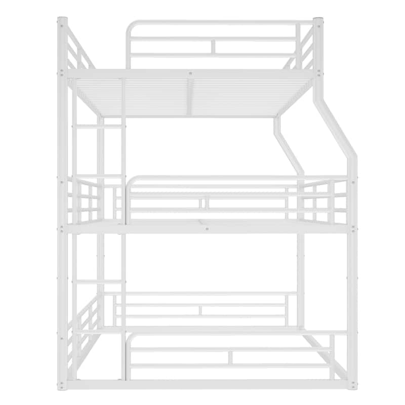 Full XL over Queen over Queen Bunk Bed, Metal Triple Bunk Bed with Safety Guardrails, Bunk Bed with Noise-reduced Design