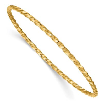 Curata 14k Yellow Gold 8" 2.5mm Wide Twisted Slip-on Bangle Bracelet