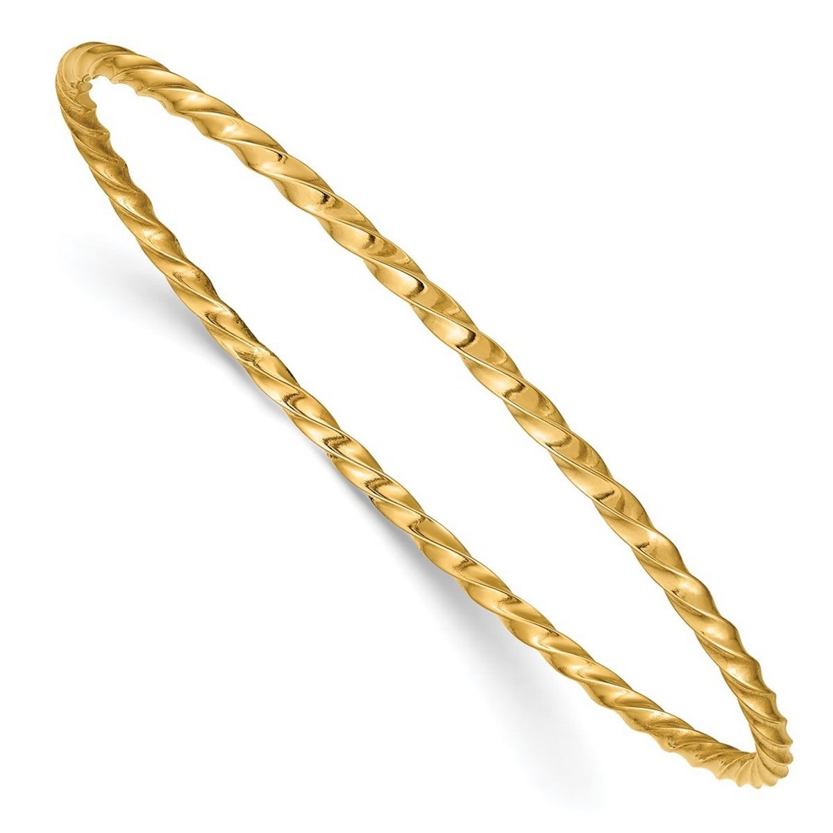 Curata 14k Gold 8" 2.5mm Wide Twisted Slip-on Bangle Bracelet