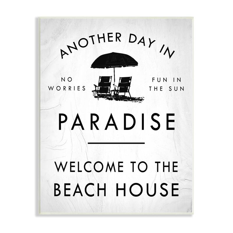 Stupell Another Day In Paradise Beach House Sign Umbrella Wood Wall Art - Black - 10 x 15