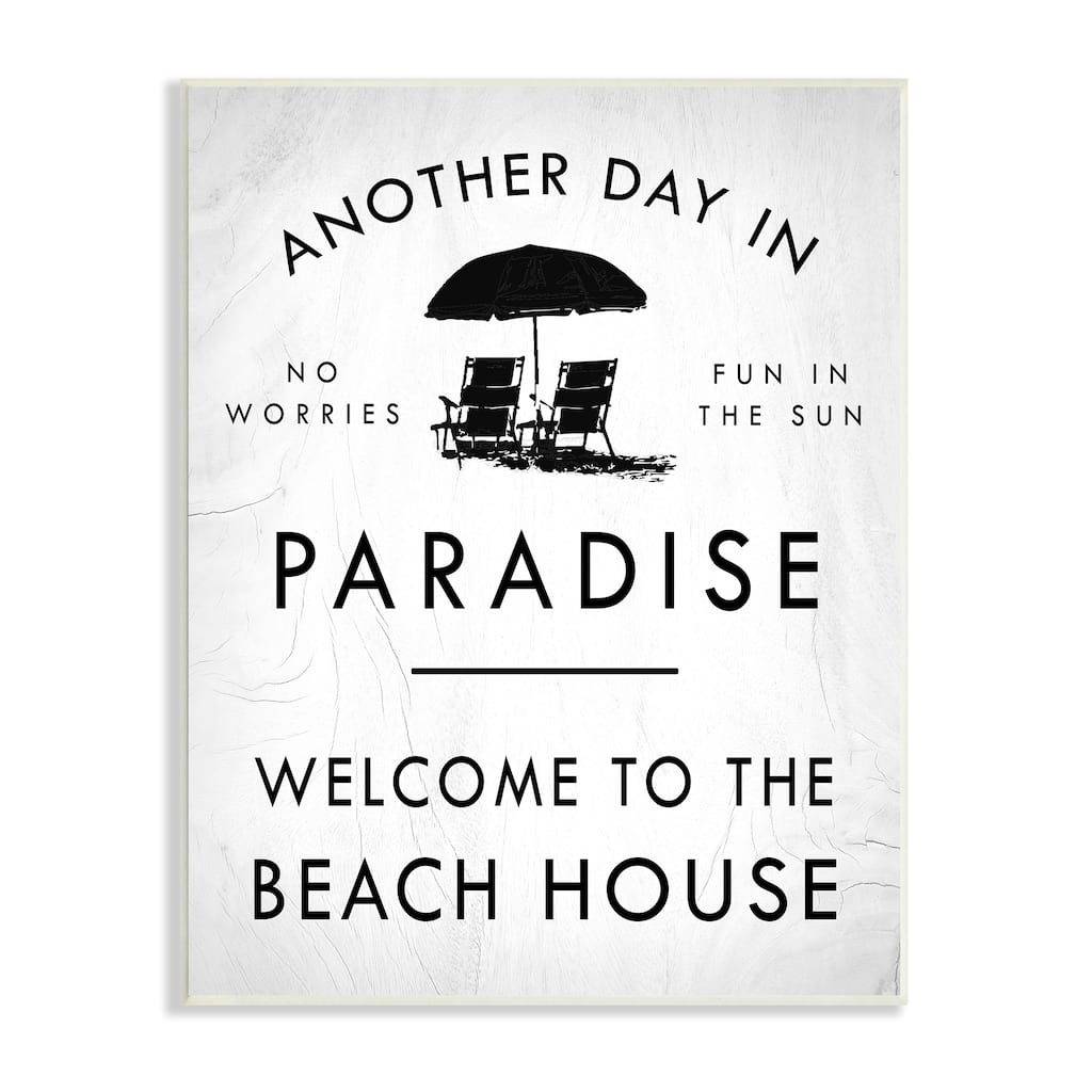 Stupell Another Day In Paradise Beach House Sign Umbrella Wood Wall Art - Black