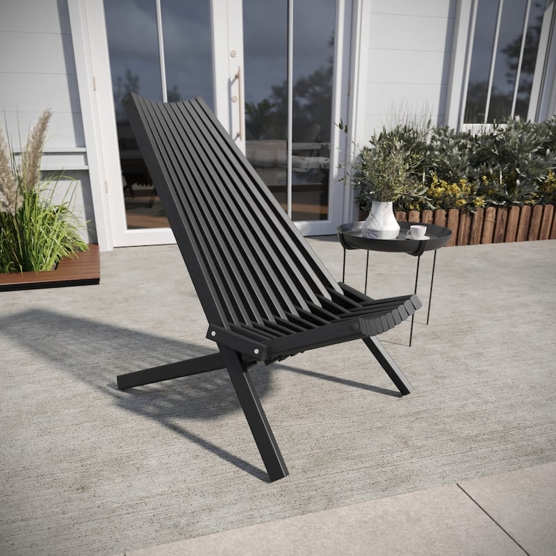 Commercial Indoor/Outdoor Low Profile Acacia Wood Patio Folding Chair - Black