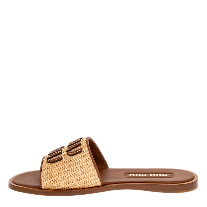 Miu Miu Logo Patch Raffia Slides