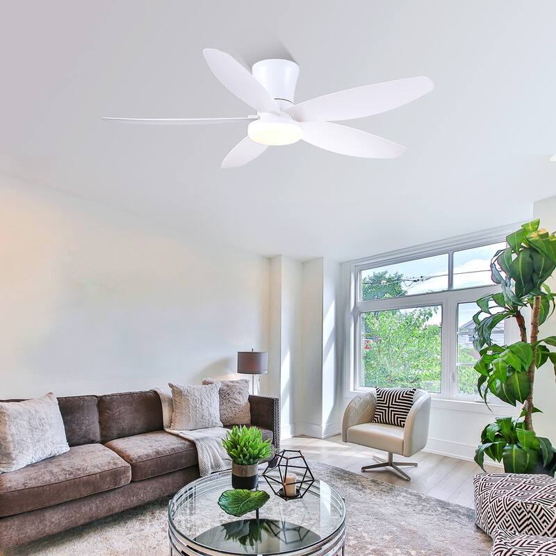 36"/42"/48" Low Profile Ceiling Fan with ABS Blades 3 Color LED Flush Mount for Bedroom Living Room APP and Remote Control