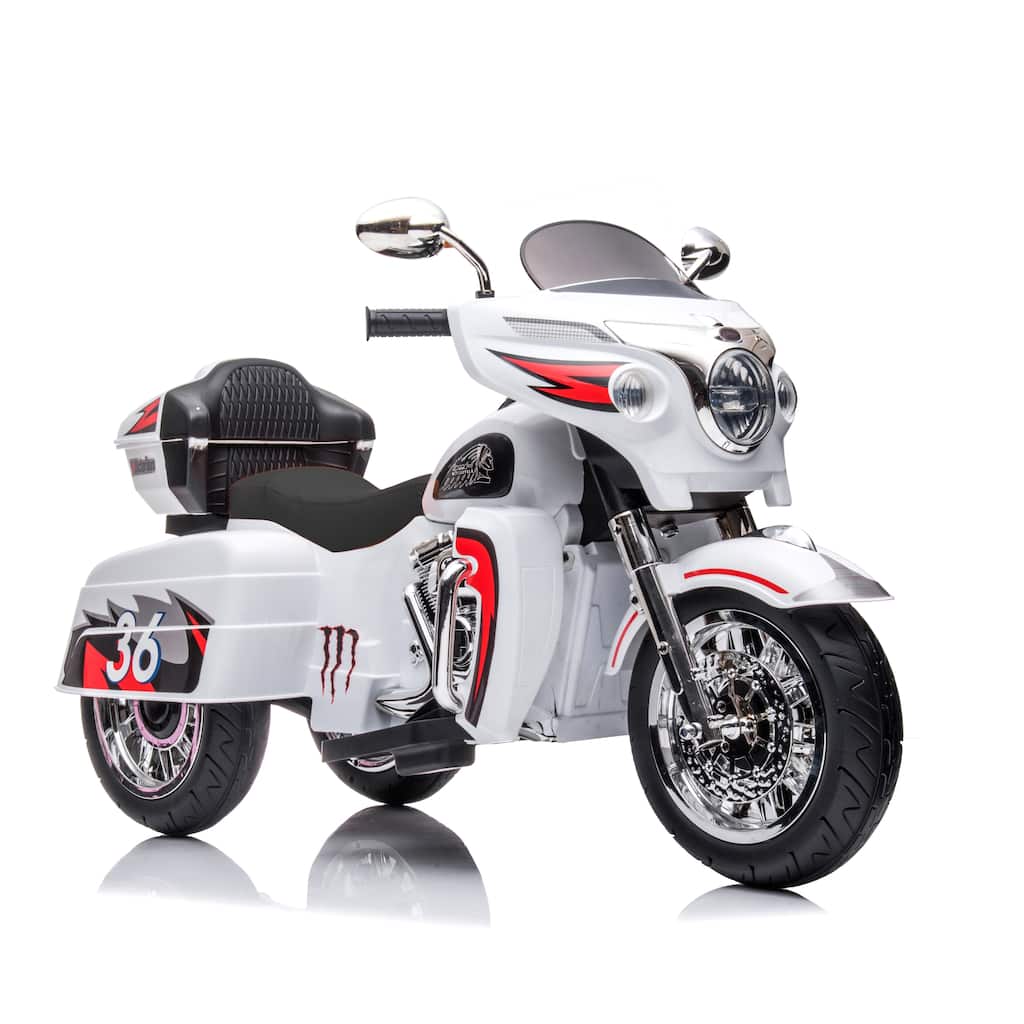 White Kids 3-Wheel Motorcycle with Dual Seats, Ride-On Motorcycle Electric Motorcycle with LED Headlight