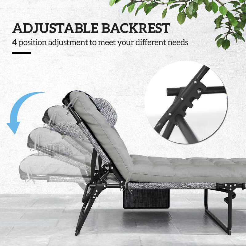 Outdoor Foldable Sun Lounger Chair with Adjustable Backrest and Cushioned Seat for Pool Side - 26.75" W x 74.5" D x 11.75" H