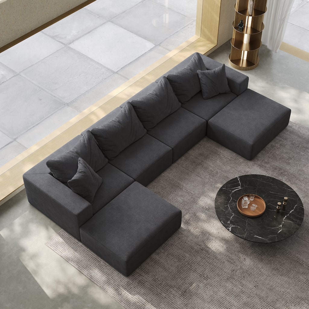 162" Chenille Cloud Sectional Sofa with 6 Pillows