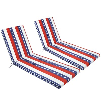 2PCS Set Outdoor Lounge Chair Cushion Replacement Patio Funiture Seat Cushion Chaise Lounge Cushion-flag