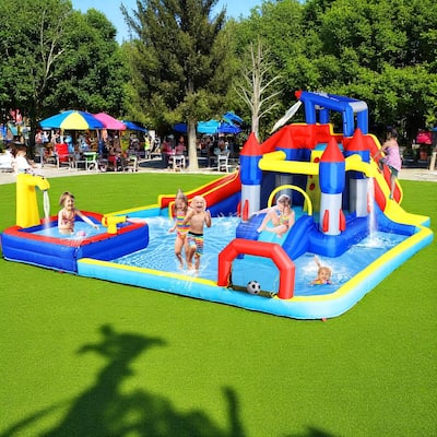 Inflatable Water Park with Slide and Blower,Outdoor Bounce House Splash Pool, ETL Certified Blower Included,Backyard Water Slide