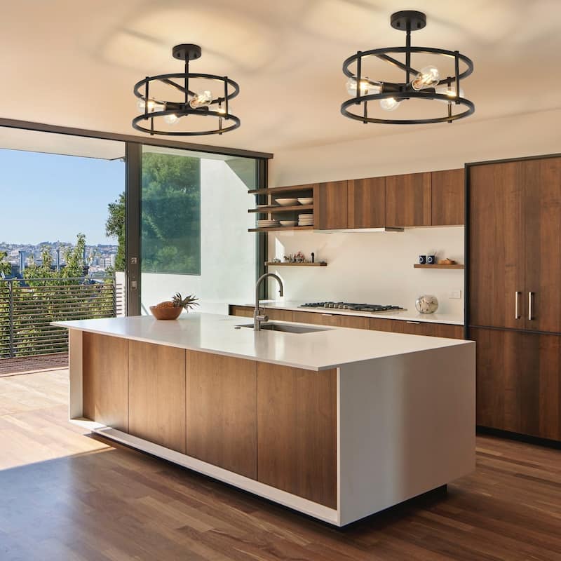 Starsky 4-Light 16in. Modern Caged Ceiling Light Drum Semi Flush Mount