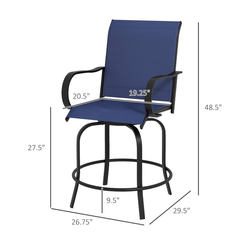 Set Of 2 Outdoor Swivel Bar Stools With Armrests