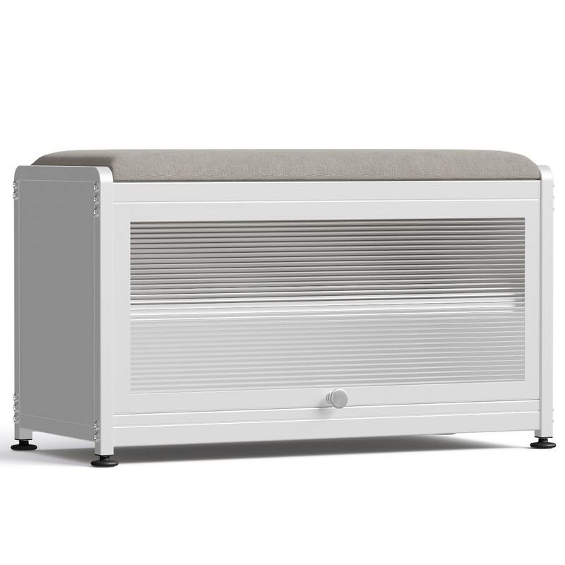 2-Tier Flip-Up Shoe Bench with Storage – 286lb Capacity, Soft Seat & Magnetic Closure - White