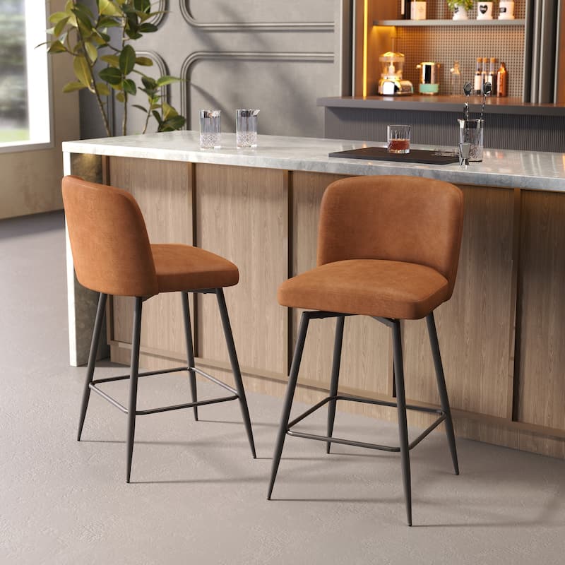 26.77" Counter Height Swivel Bar Stools with Backs and Metal Legs