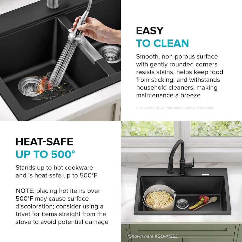 KRAUS Granite 33 inch 2-Bowl Undermount Drop-in Kitchen Sink