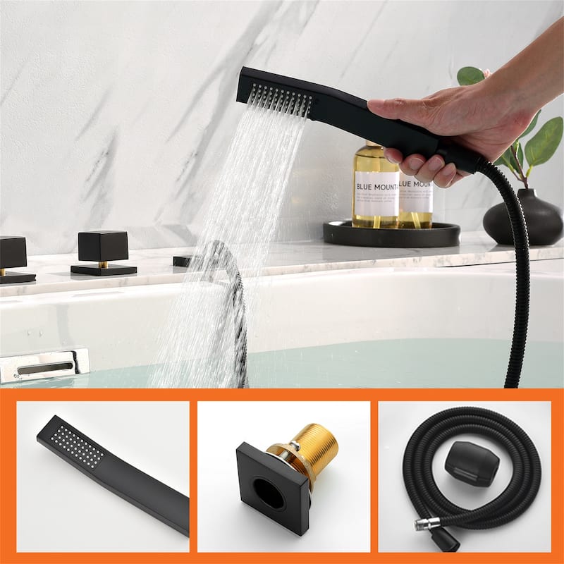 Deck Mount Tub Faucet With Hand Sprayer Brass Roman Bathtub Faucet Modern Waterfall Tub Filler With Handheld Showe