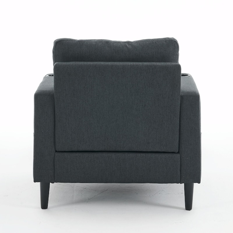 Upholstered Armchair and Storage Ottoman Set with Cup Holders and Tufted Detailing