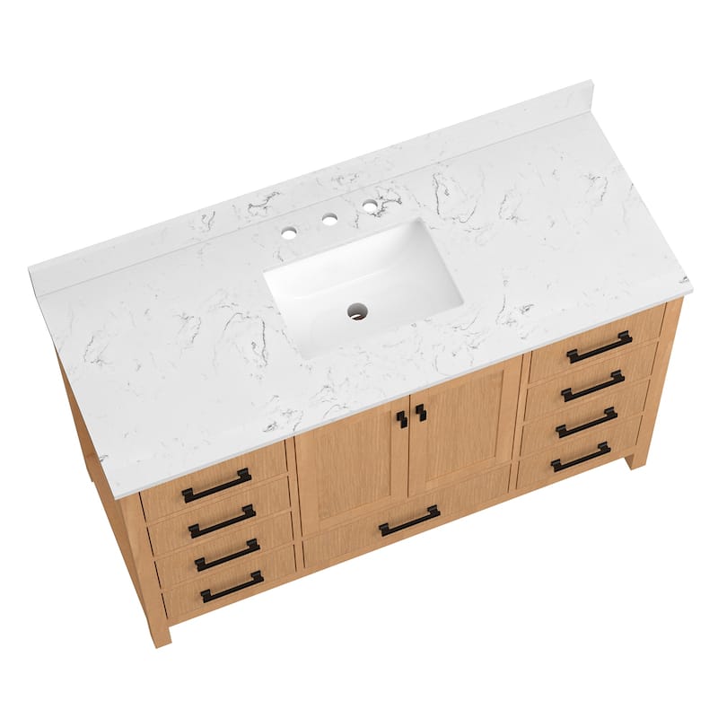 StarrySky 54 inch Undermount Single Sink Bathroom Vanity with Engineered Carrara Marble Top - 54 inch