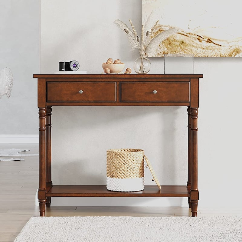 Entryway Table with Storage Drawers Console Table with Shelf - Walnut