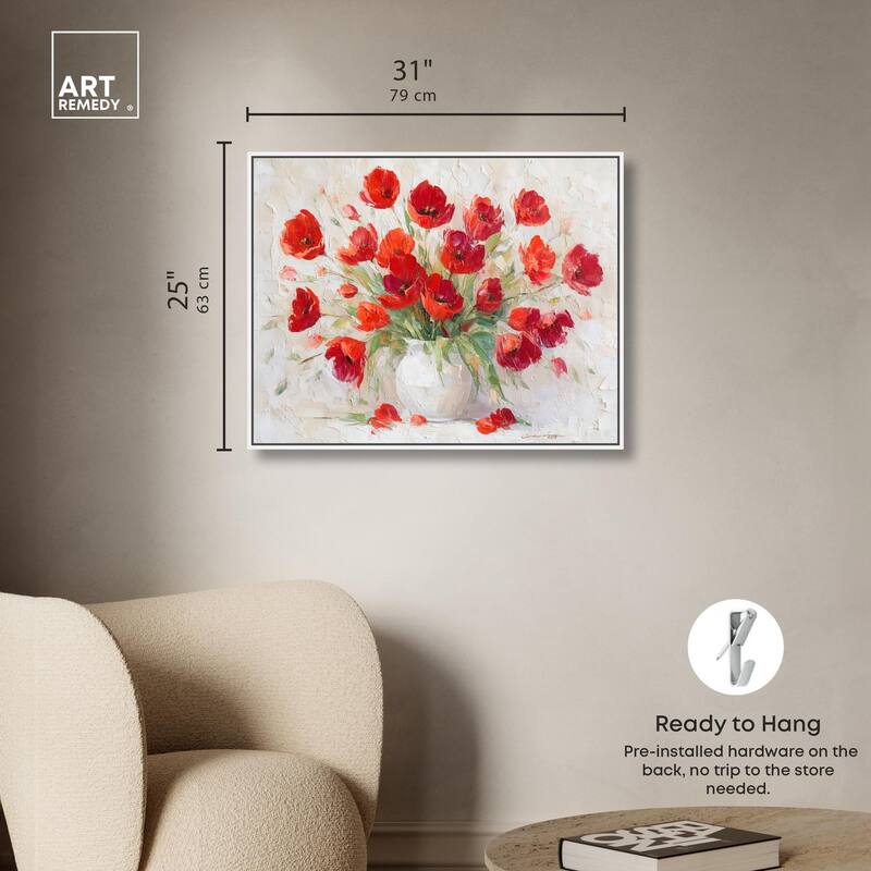 Red Blooms in a Vase Canvas by Art Remedy