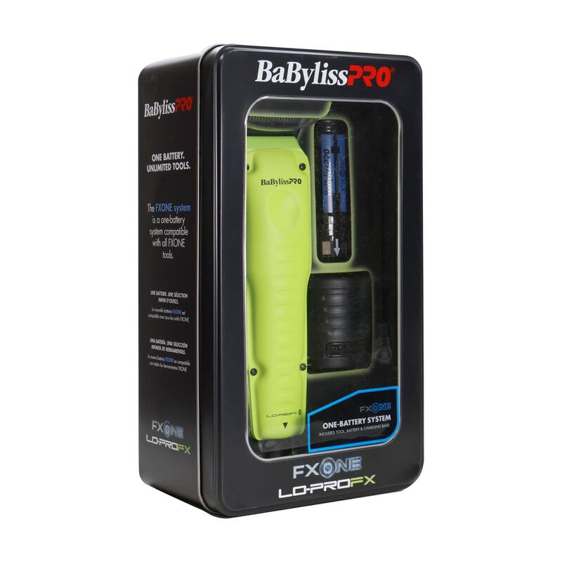 BaBylissPRO FXONE Lo-ProFX Limited Edition Neon Yellow Clipper with Charging Base & Battery FX829 + Fade Brush - Neon Yellow
