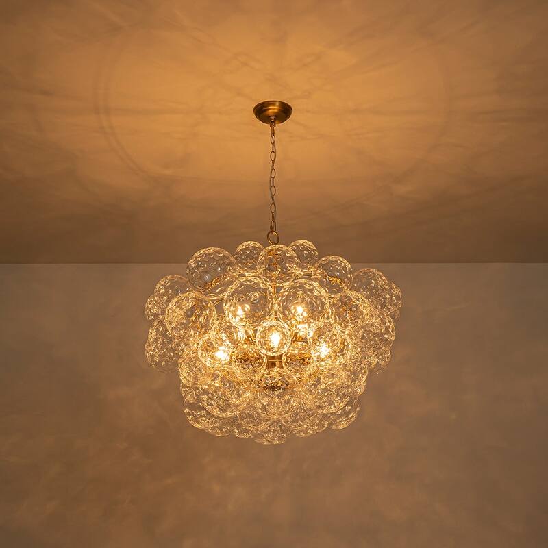Luxury Brass Hammered Water Glass Globe Cluster Bubble Chandelier