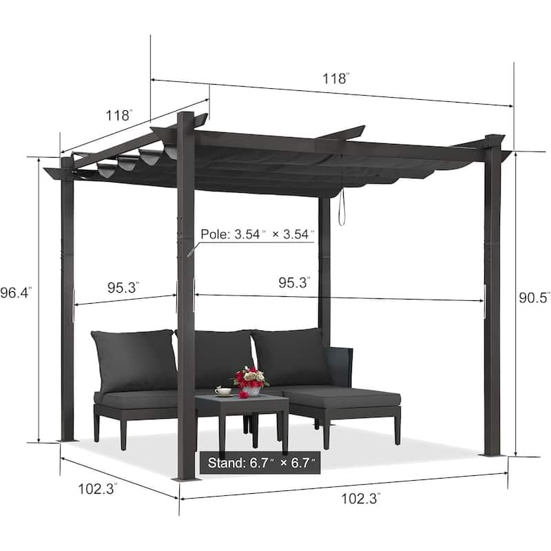 PURPLE LEAF Gazebo Outdoor Retractable White Heavy-Duty Aluminum Pergola with Extra Top Roof