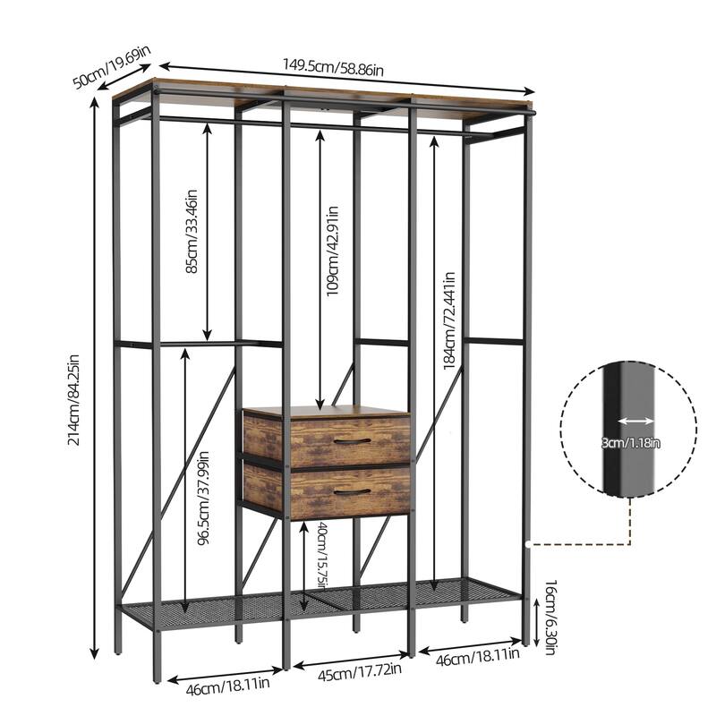 Large Heavy Duty Clothes Rack Organizer Stand Portable Wardrobe with Dust-proof Cover