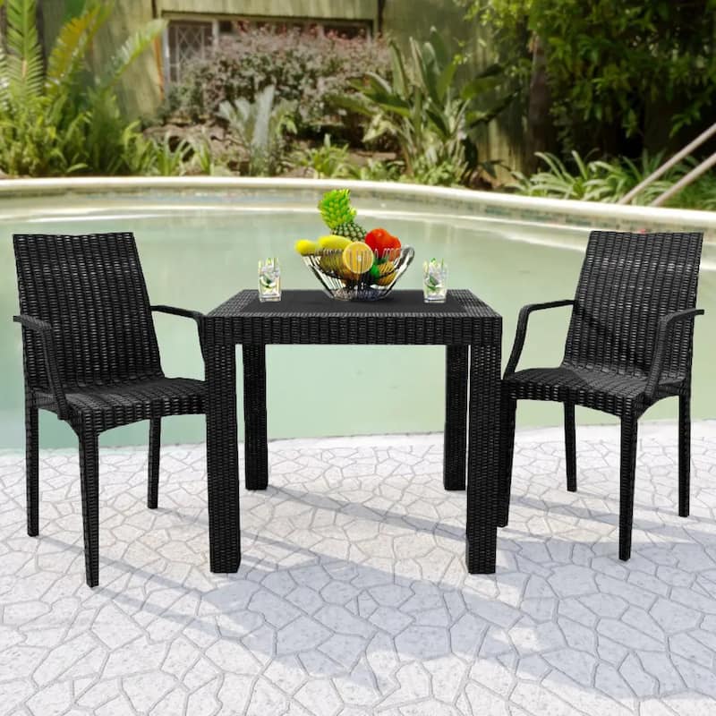 Mace Polypropylene Stackable Armrest Patio Dining Chair with Woven Design for Outdoor Dining Patio Indoor Gatherings