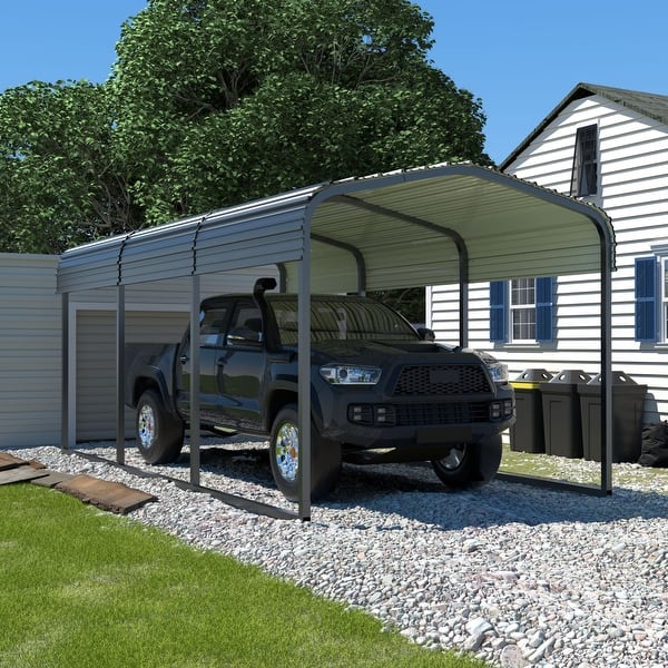 slide 2 of 2, VEIKOUS Heavy Duty Metal Carport Galvanized Steel Shelter for Cars, Boats, and Tractors 10'×15'