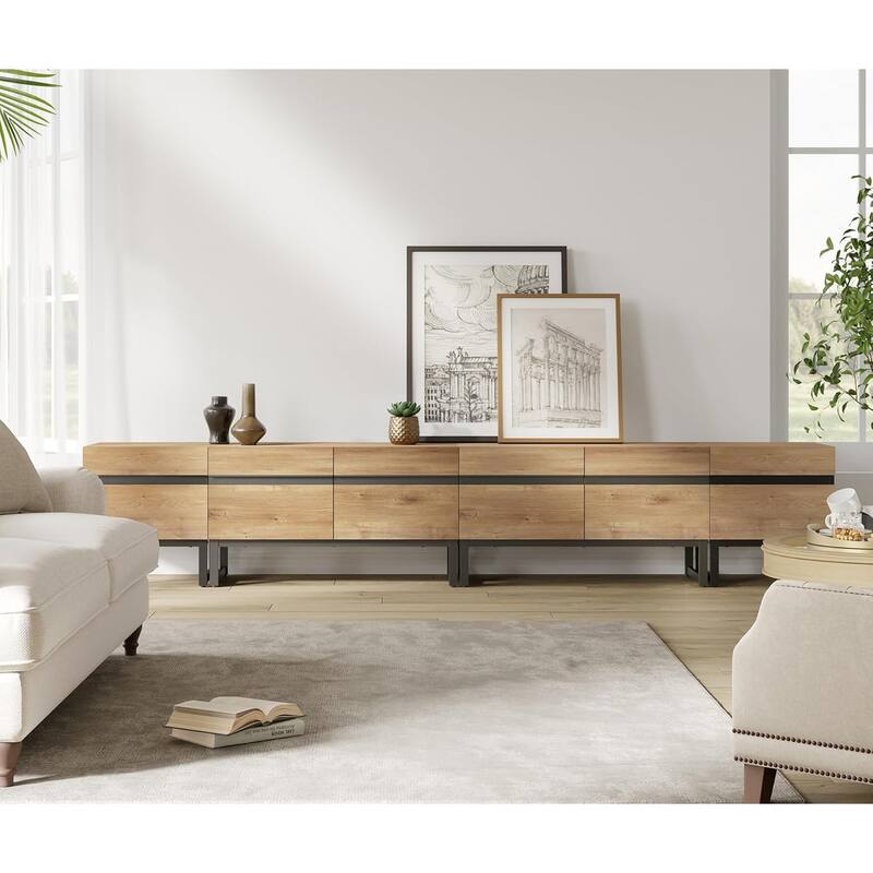 WAMPAT Modern TV Stand for TVs up to 50 inch TV, 2 in 1 Entertainment Center TV Console with Storage Cabinets and Metal Base