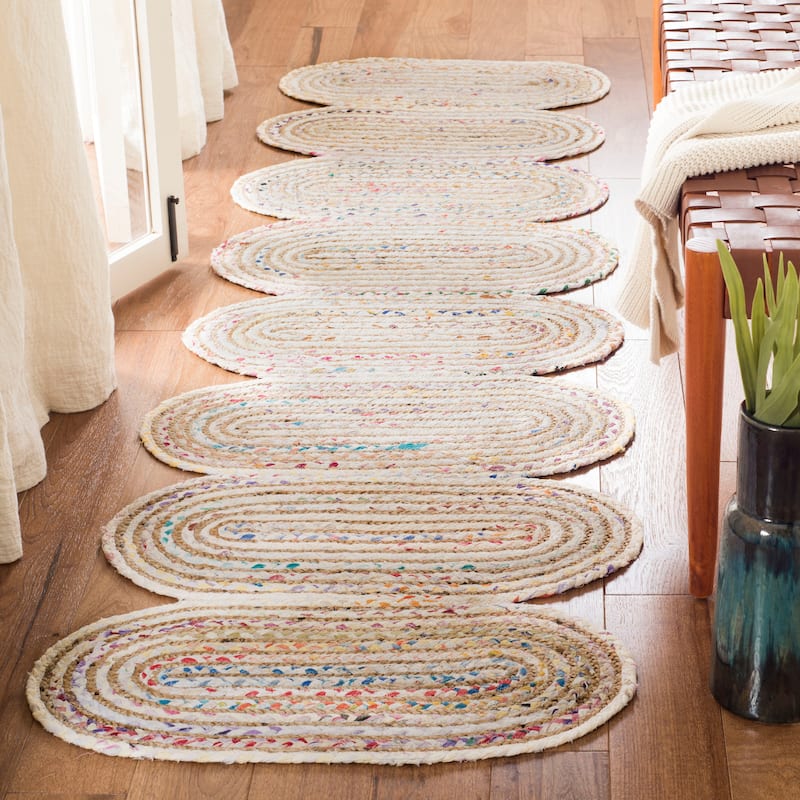 SAFAVIEH Handmade Cape Cod Hayrani Coastal Jute Rug - 2'3" x 8' Runner - Ivory/Multi