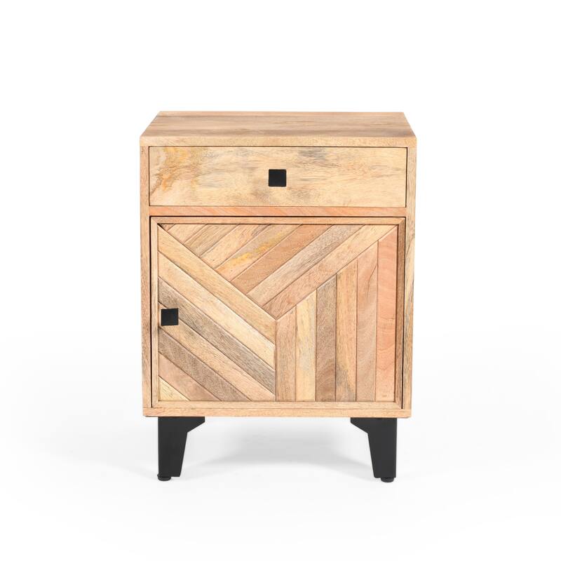 Solid Wood Nightstand with Drawer and Door