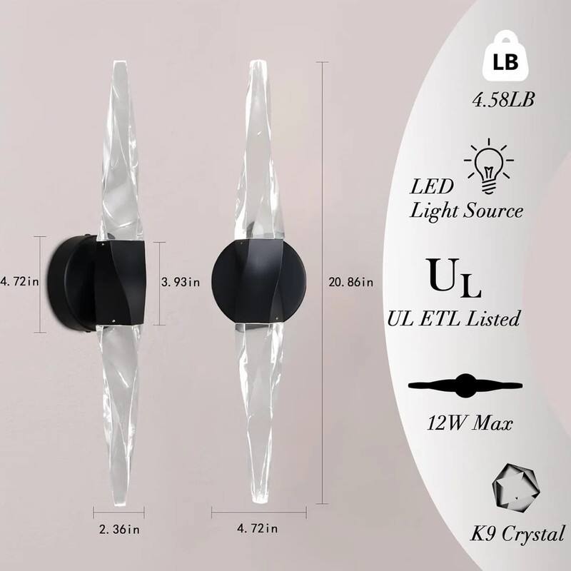 KAYLA 20.8" Black Crystal Wall Sconce