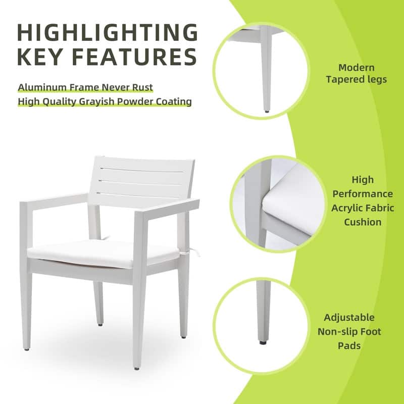 4PC Outdoor Aluminum Dining Chairs – Sunbrella® Cushions, Tapered Feet.