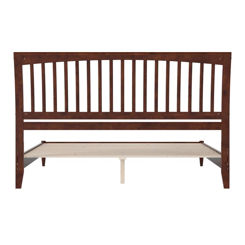 King Size Wood Sleigh Bed - Low Profile Platform Bed Frame - Solid Wood Bed - Walnut Finish