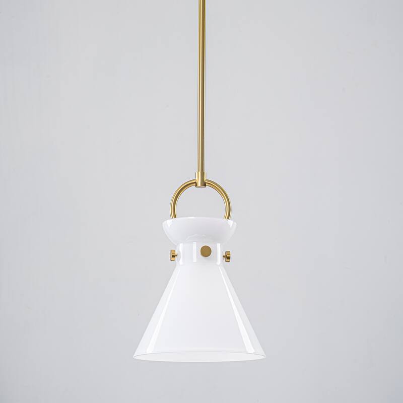 1-Light Modern Transitional Metal & Glass LED Pendant for Bedroom - 13.2" W x 19.3" H - 13.2" W x 19.3" H - Gold/White
