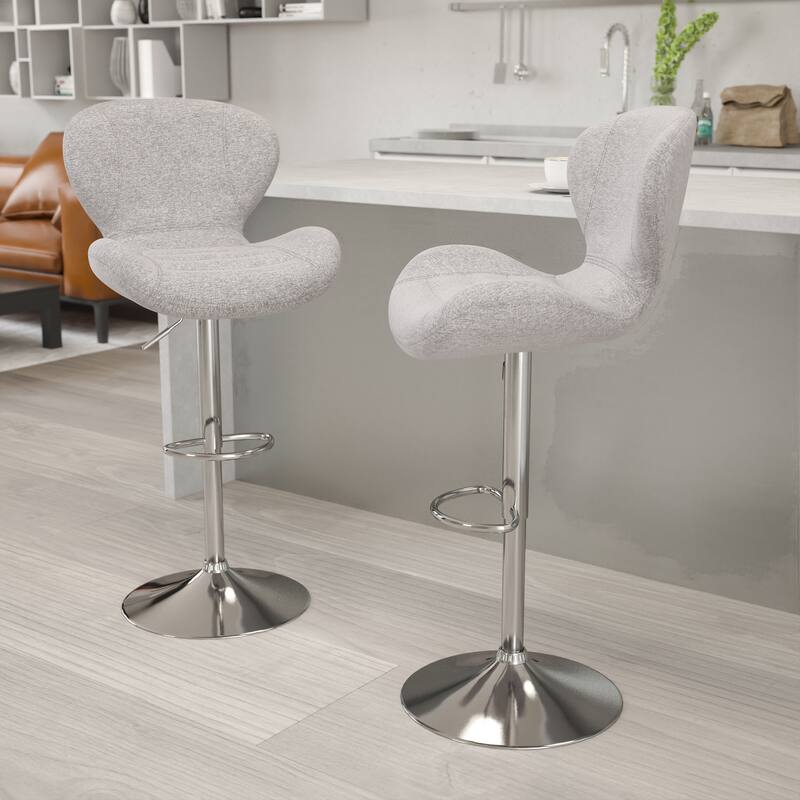 Modern Low-back Height-adjustable Chrome/Vinyl Barstools (Set of 2) - Grey Fabric