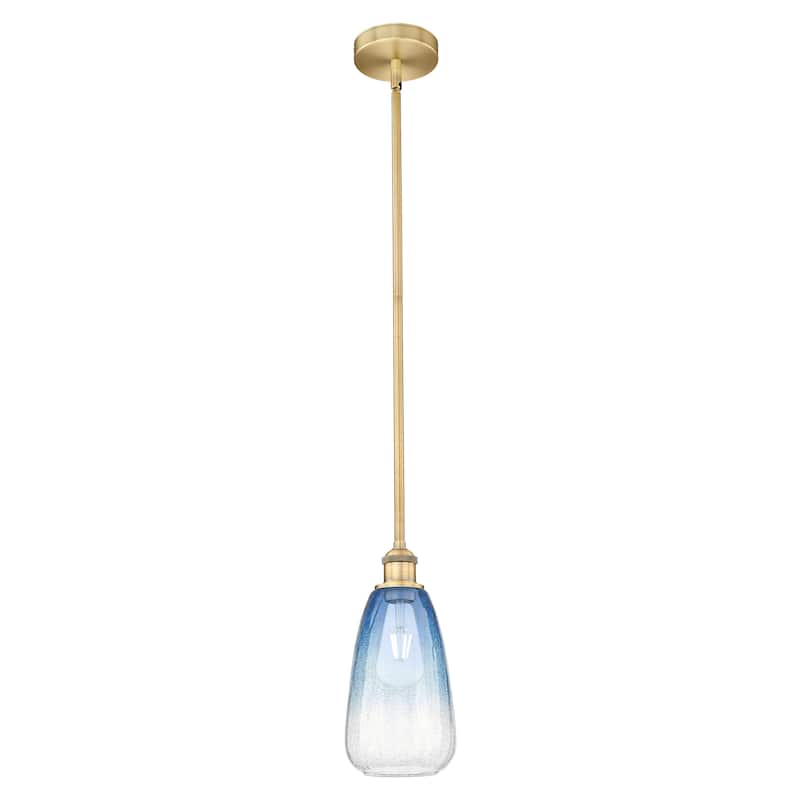 Innovations Lighting Endless Possibilities Edison - Brookhaven Almond - 1 Light 6" Stem Hung Mini Pendant - Brushed Brass/Sapphire Blue